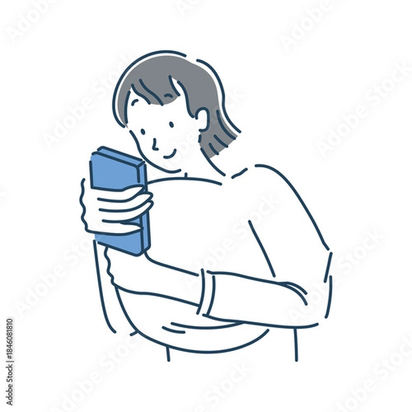 Obraz 寝る前にスマホを使っている女性のシンプルなイラスト素材