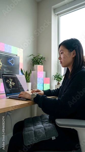 Fototapeta Mujer programando en casa