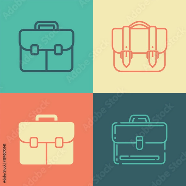 Obraz Set retro color briefcase suitcase icon vector design template