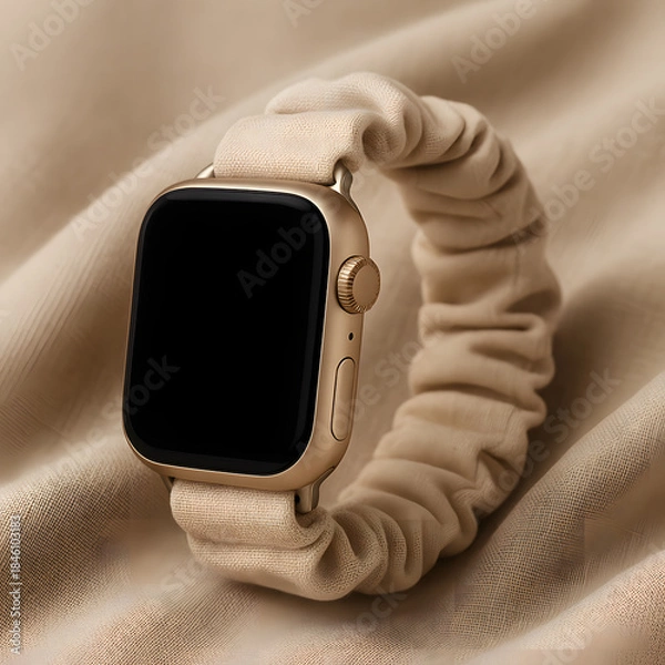 Fototapeta Neutral Fabric Smartwatch Band on Linen Background – Premium Lifestyle Accessory