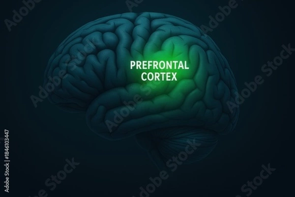 Obraz Human brain highlighting prefrontal cortex region for neuroscience study