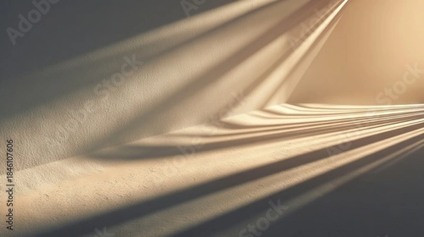 Fototapeta Early sunlight casting long shadows on minimal wall and floor symbolizing time passage and new beginning