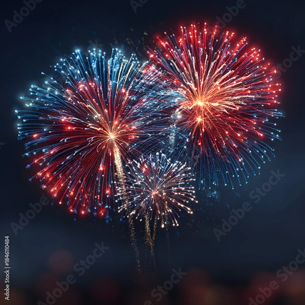 Obraz Exploding fireworks in national American colors. Vector