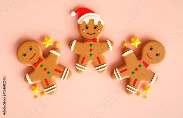 Obraz A gingerbread mans with yellow stars on bright background