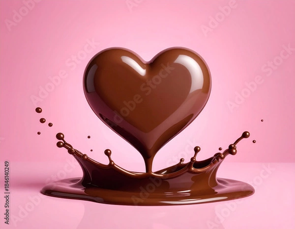 Obraz とろけるハート型のチョコレート　バレンタイン　手作りチョコ　ピンク背景