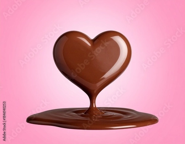 Obraz とろけるハート型のチョコレート　バレンタイン　手作りチョコ　ピンク背景