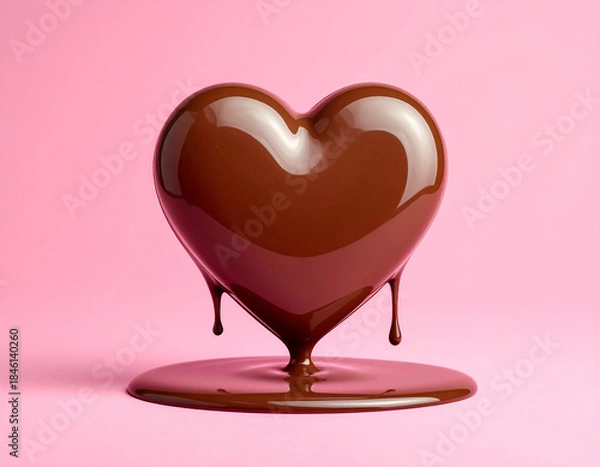 Obraz とろけるハート型のチョコレート　バレンタイン　手作りチョコ　ピンク背景