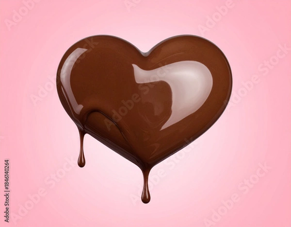 Obraz とろけるハート型のチョコレート　バレンタイン　手作りチョコ　ピンク背景