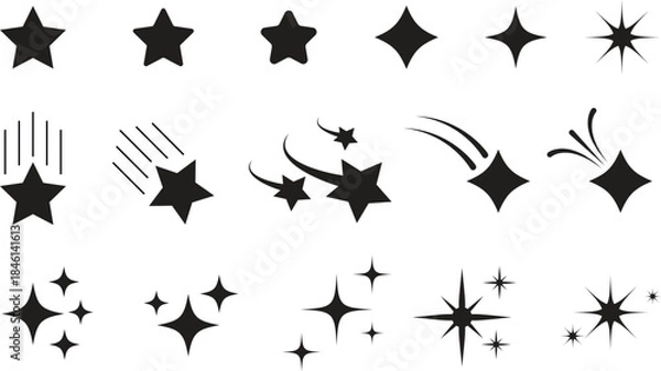 Fototapeta Set of black sparkle stars. Twinkle stars collection. Stars icon