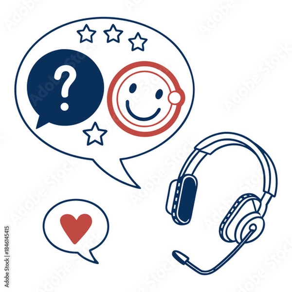 Obraz Customer service and support concept with operator headset and speech bubble flat vector