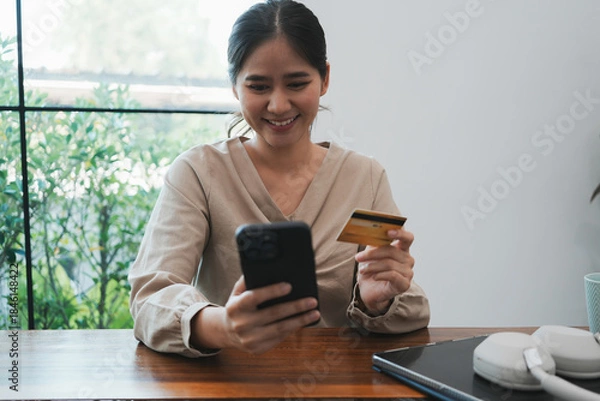 Obraz Overjoyed businesswoman happy for successful work.