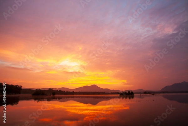 Fototapeta colorful dramatic sky with cloud at sunset