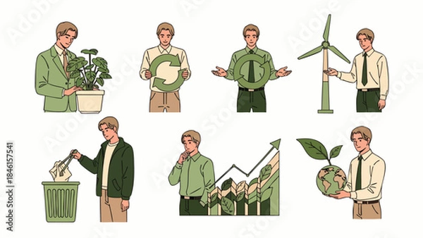 Obraz Man Engaged in Eco-Friendly Activities, Representing Sustainability, Recycling, and Green Energy Solutions