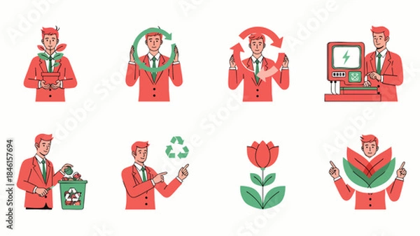 Obraz Businessman promoting sustainable practices, environmental responsibility, and eco-friendly solutions. Concepts include recycling, green energy, and nature care.