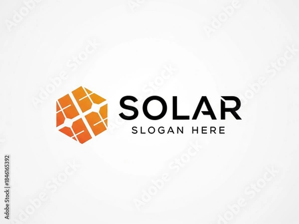 Obraz Abstract Solar Panel Logo Design with Hexagonal Sunburst and Bold Typography