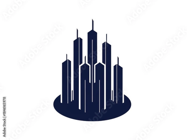 Obraz Stylized City Skyline Icon with Geometric High-Rises in Circular Formation