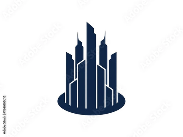 Obraz Circular Skyline Icon with Angular Dark Blue Skyscrapers