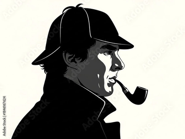 Obraz Iconic Detective Silhouette with Deerstalker Hat and Pipe