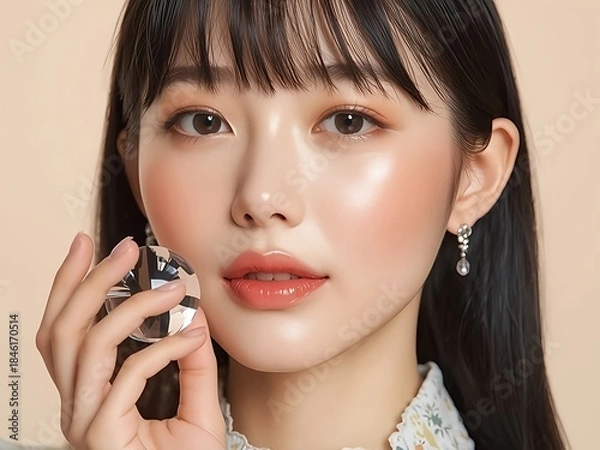 Obraz 上品な光沢メイクが映えるアジア人女性のクローズアップ美容ポートレート