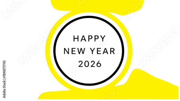 Fototapeta Happy new year 2026 celebration greeting card minimalist design modern typography festive announcement digital banner template bright yellow abstract background