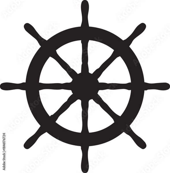 Obraz Classic black silhouette of a ship s steering wheel on a white background