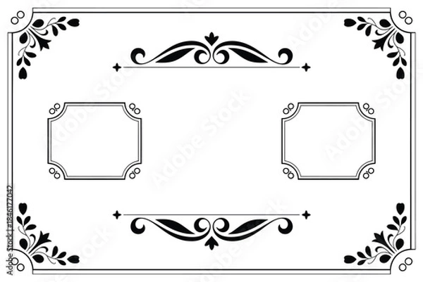 Fototapeta Elegant black and white floral frame design with decorative elements