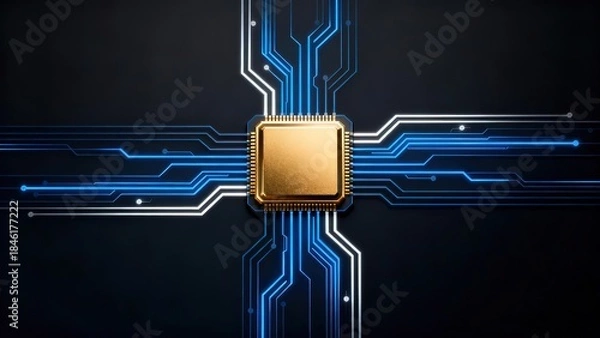 Fototapeta Microchip with circuit pathways