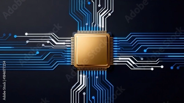 Fototapeta Microchip with circuit connections