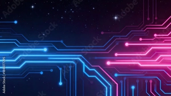 Fototapeta Neon circuit board in space