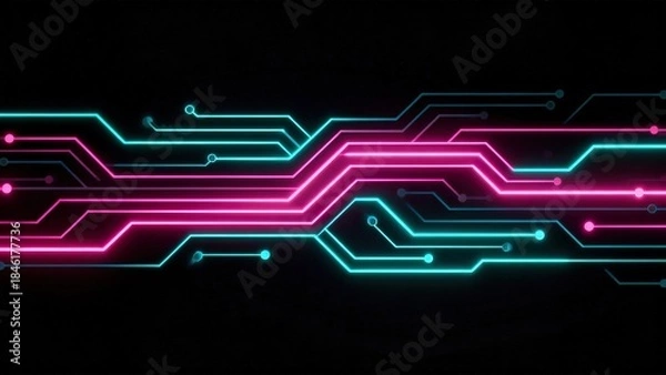 Fototapeta Neon glowing circuit board design