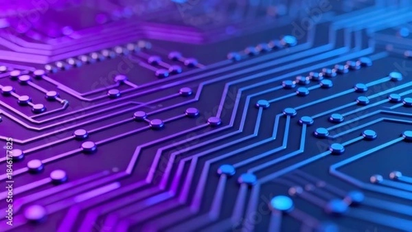 Fototapeta Closeup of a circuit board with glowing lines