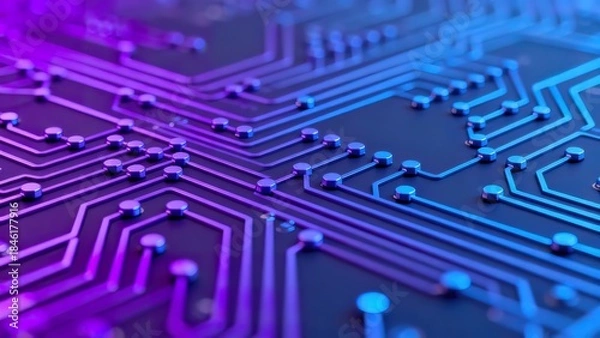 Fototapeta Closeup of a circuit board with glowing lines