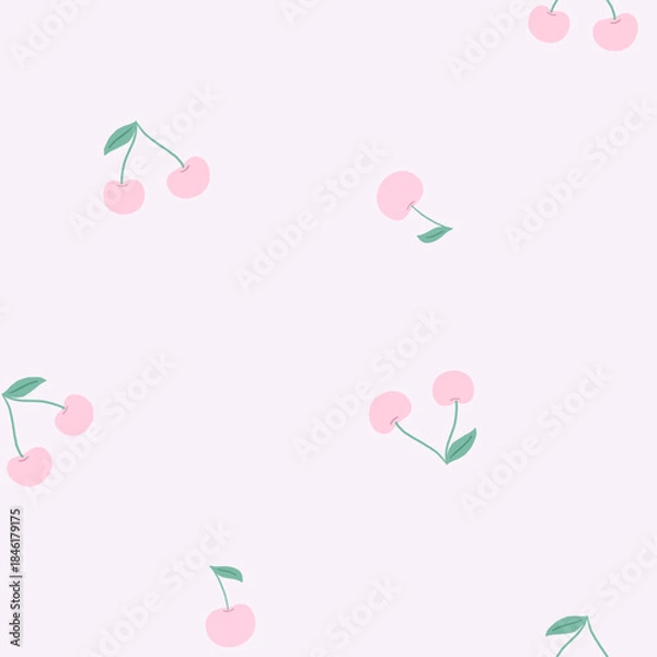 Obraz 淡色ピンクとブルーグリーンのミニマルなさくらんぼのシームレスパターン