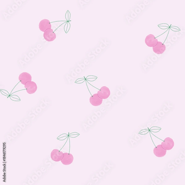 Obraz ペンで描いた淡いピンクのさくらんぼのシームレスパターン