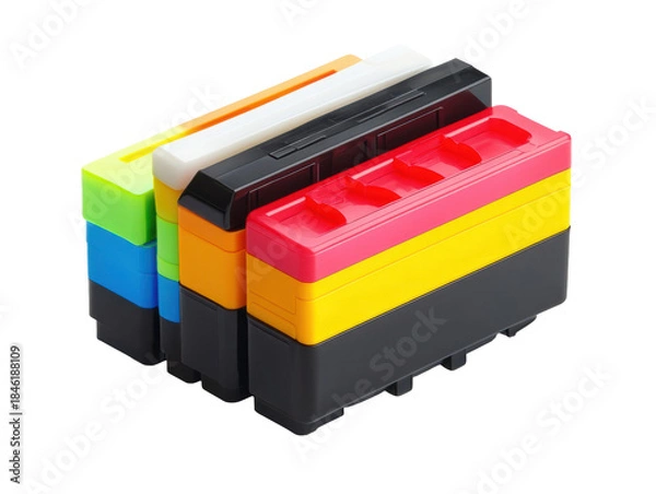 Obraz Colorful stacked printer ink cartridges isolated