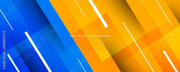 Fototapeta 3D blue yellow abstract background overlap layer on bright space with diagonal lines effect decoration. Modern graphic design element cutout style concept for web, art, flyer, card, or brochure cover