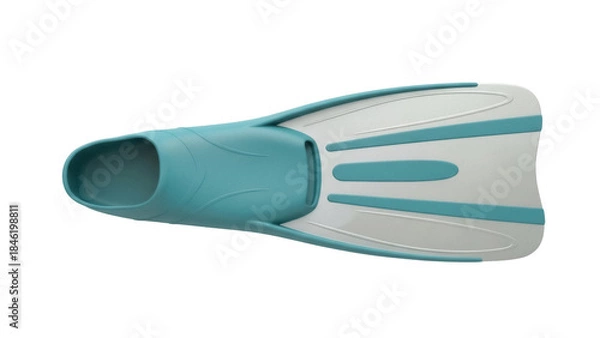 Obraz Aqua blue swim fin PNG isolated on transparent background, diving equipment for snorkeling and underwater sports