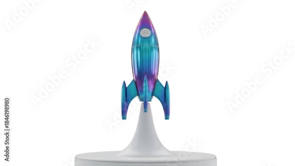 Fototapeta Iridescent rocket ship PNG isolated on transparent background, futuristic space vehicle for science fiction and technology concepts