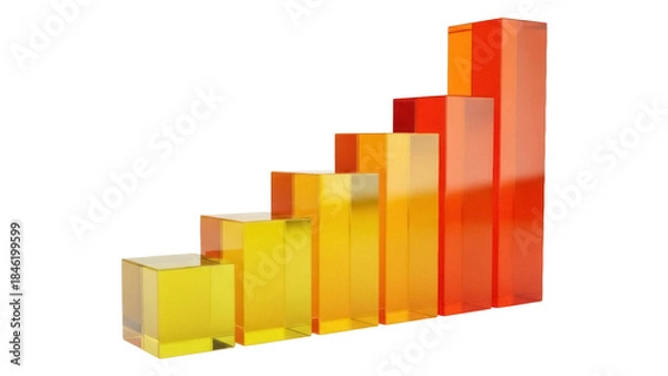 Fototapeta Colorful transparent bar graph isolated PNG, ascending chart with yellow to red gradient on transparent background, business growth concept