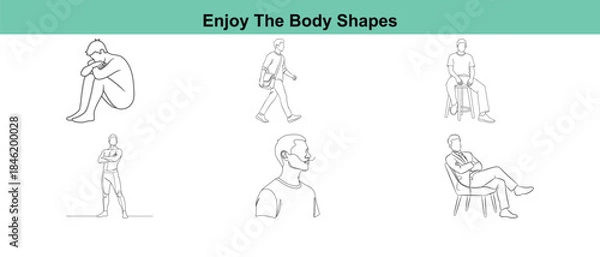 Fototapeta Set of various people body shapes in different poses and standing