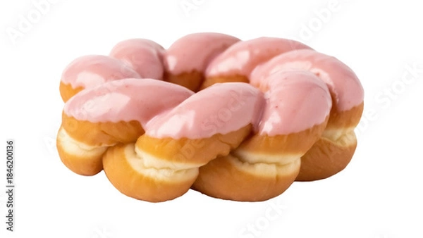 Fototapeta Delicious pink glazed mochi donut isolated PNG, sweet Japanese dessert with a chewy texture on transparent background