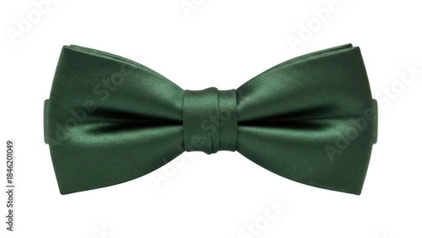 Fototapeta Elegant dark green satin bow tie isolated PNG, formal neckwear for special occasions and events on transparent background