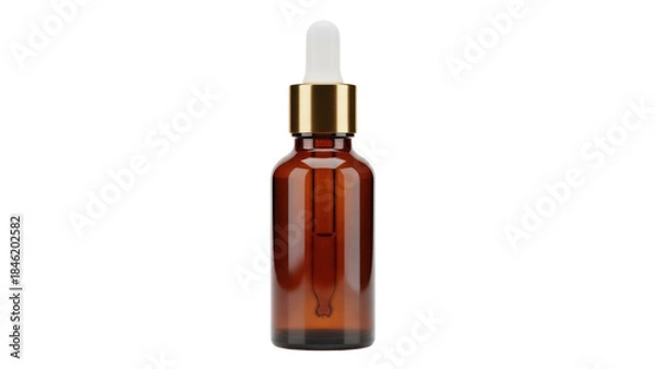 Fototapeta Amber glass bottle with dropper isolated PNG, essential oil container for aromatherapy and skincare on transparent background