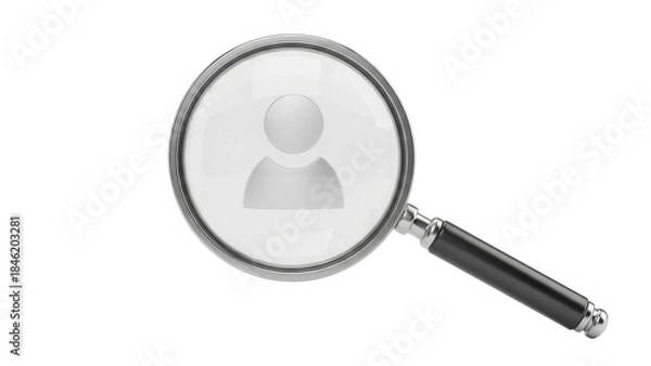 Fototapeta Magnifying glass with person icon PNG isolated on transparent background, search for employee or human resources concept