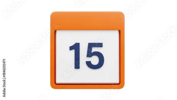 Fototapeta Orange calendar with number 15 isolated PNG, reminder icon for appointments, events, and important dates on transparent background