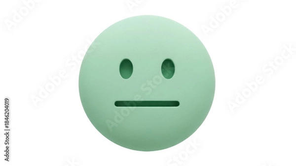 Fototapeta Mint green smiley face PNG isolated on transparent background, simple emoticon with straight mouth for expressing neutral emotion