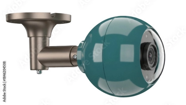 Fototapeta Modern teal security camera PNG isolated on transparent background, surveillance equipment for home safety and monitoring