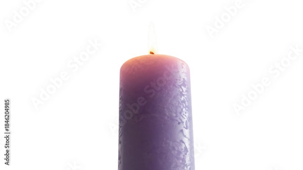 Fototapeta Burning purple candle isolated PNG on transparent background, wax cylinder with flame for decoration and religious use