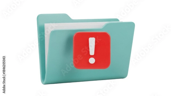 Fototapeta Aqua folder with red exclamation mark isolated PNG, important document or file with error or warning on transparent background
