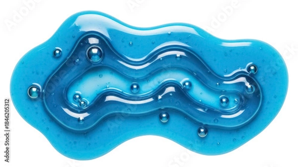 Fototapeta Blue gel smear isolated PNG on transparent background, cosmetic serum swatch with bubbles for skincare and beauty product use